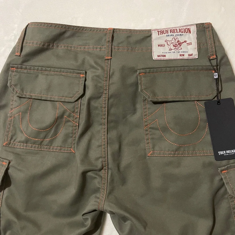 True Religion Mens‎ Cargo Pants Kalamata Papaya Orange Contrast Stitch Size 28